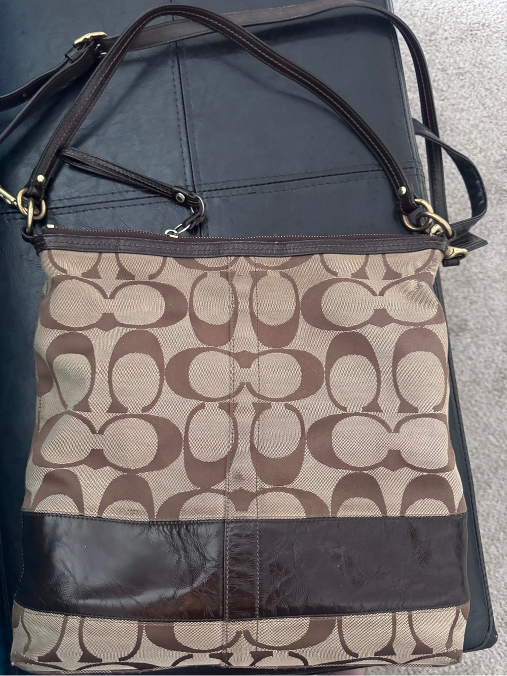 Coach Tan and Dark Brown Signature Canvas Shoulder Bag